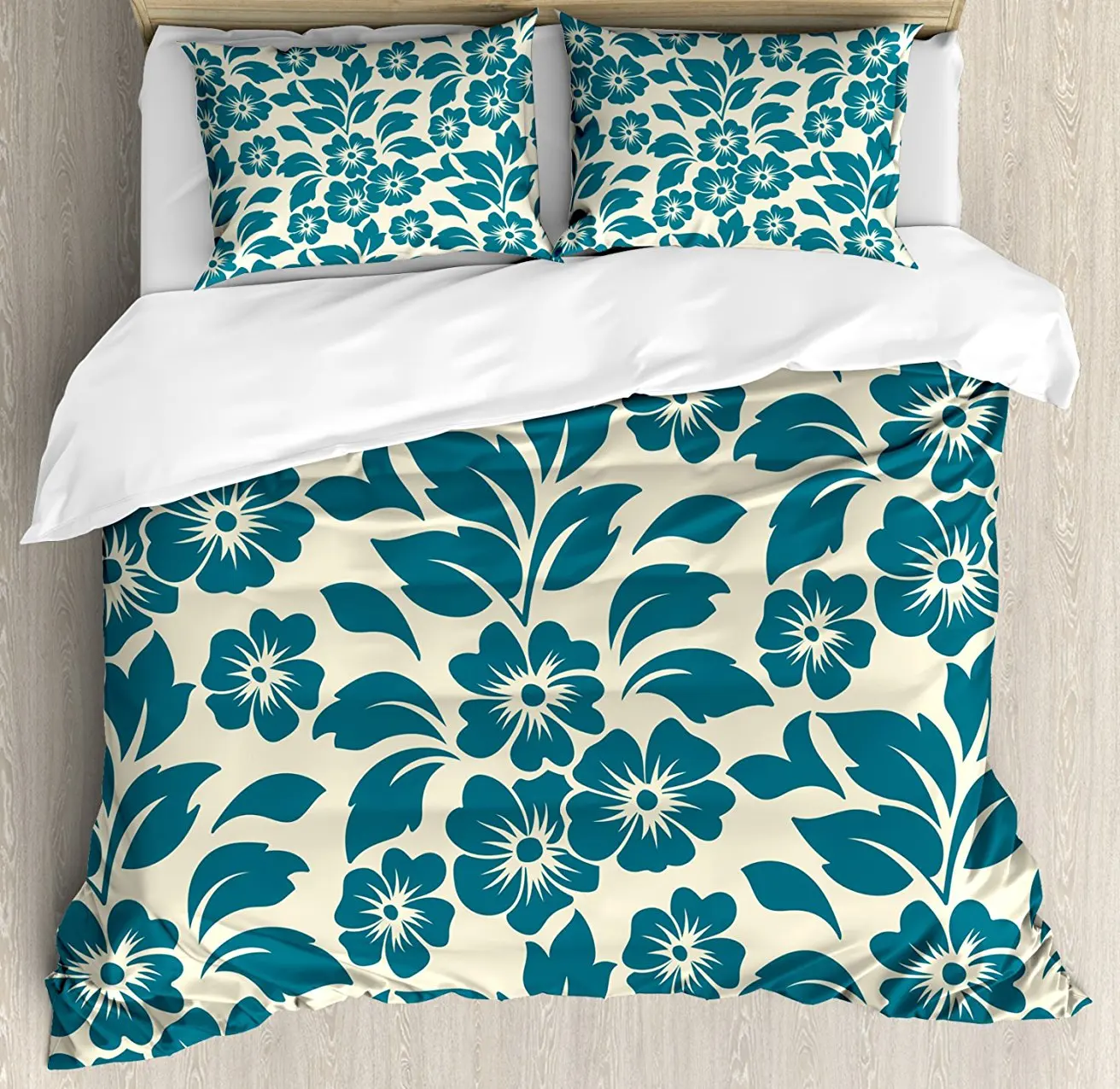 

Floral Duvet Cover Set Flower Petals Blossoms Shabby Chic Fragrance Florets Nature Spring Tropical Design 4 Piece Bedding Set