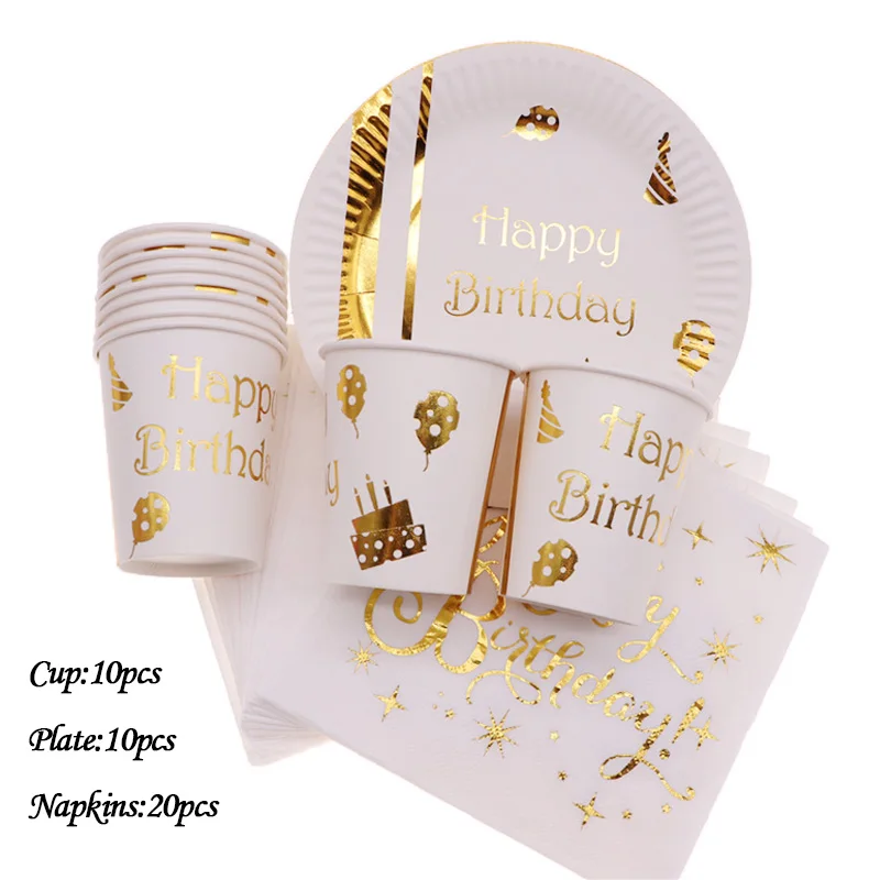 Золотая фольга бумажные одноразовые столовые салфетки тарелка чашка с днем рождения свадьба Вечеринка День Рождения украшения принадлежности для детей