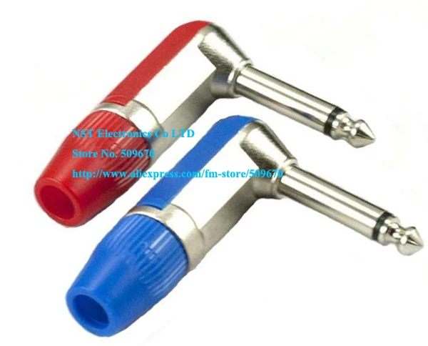 

RED+BLUE 1/4" 6.35mm Right Angle 90 Degree Mono Jack Guitar Plug Adapter Connector/Free Shipping/5PAIRS(10PCS)