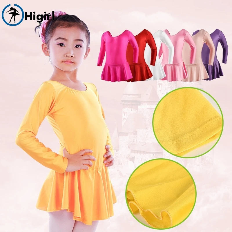 Girls Ballet shiny spandex leotards with skirt long sleeve dance costume ballet clothes for sale child ballerina dress SD4016