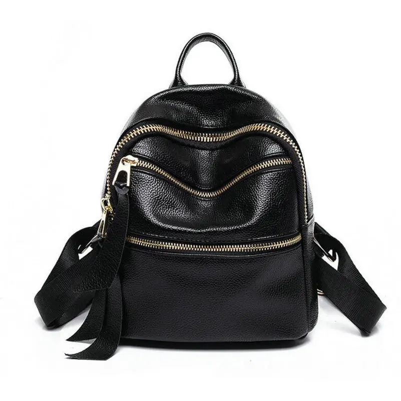 2017 Famous Brand Backpack Genuine Leather Women Backpacks Solid Vintage Girls School Bags for Girls Black