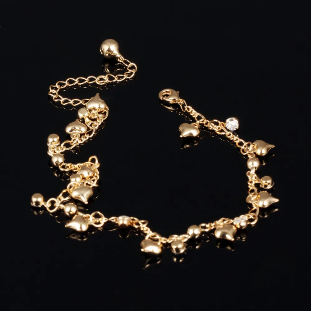 OPK Романтический сердечный кулон женские ножные браслеты новая мода сердце золотистого цвета женские пляжные украшения для лодыжки кубический цирконий браслет KZ736