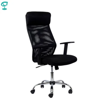 

95166 Black Office Chair Barneo K-125 Fabric and Mesh high back chrome armrests withgas lift roller free shipping in Russia
