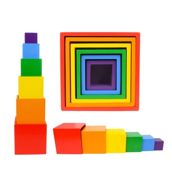 

Multicolor DIY Building Blocks 6 Colors Rainbow Toy Brick Kid Square Box Wooden Interest Baby Educational Quiz Building Blocks