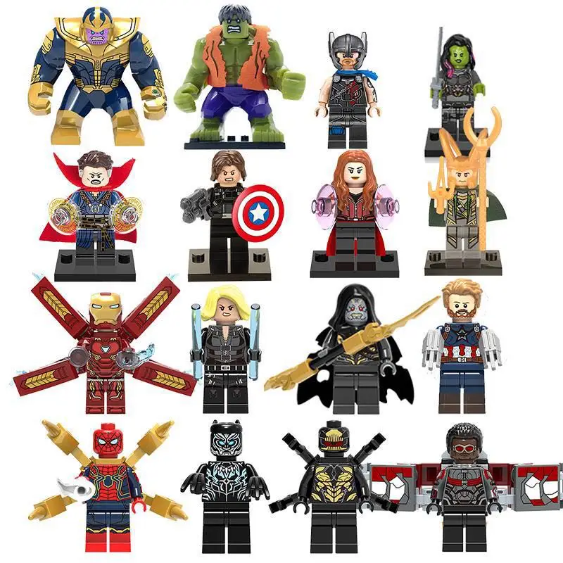 16pcs lot Avengers 3 Infinity War Action Figure Black Panther Thanos Hulk Building Blocks Compatible with