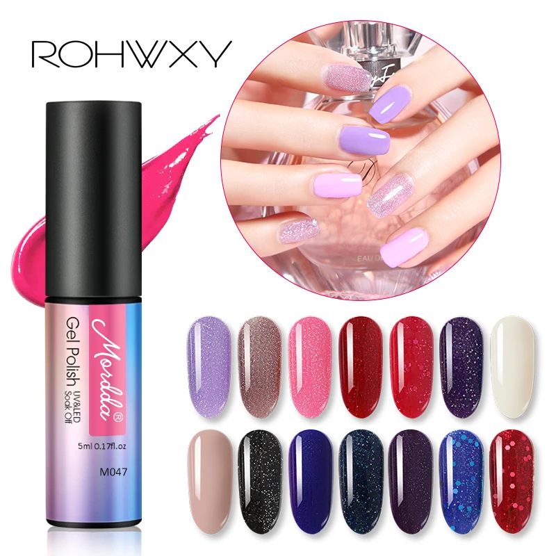 

ROHWXY 5ml Glitter Gel Polish For Nail Poly Gel UV Gel Polish Top Base Soak Off Nail Gel Varnish Nail Art Manicure Base For Nail