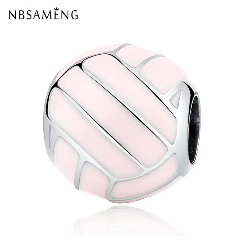 

Authentic 100% 925 Sterling Silver Bead Charms Pink Volleyball Shape Sports Charm Fit Pandora Women Bracelets & Bangles Jewelry
