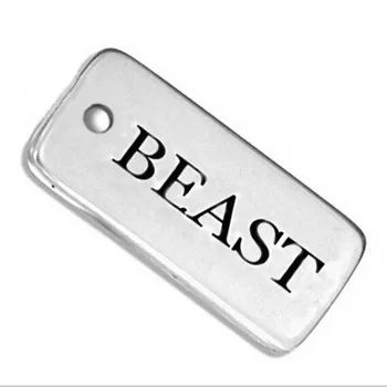 

Two sided engraved Antique Silver Plated Alloy Rectangular Hand Stamped Beast charm message tags accessory