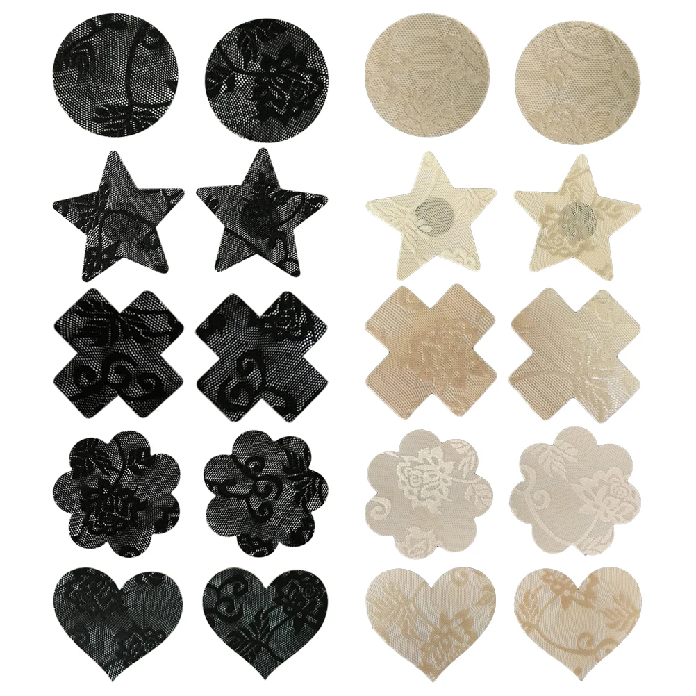 

10 Pairs Disposable Adhesive Breast Pasties Nipple Stickers Cover Invisible Breast Concealer Pad (Random Types and Color)