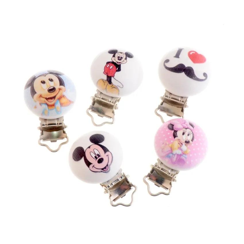 Baby Pacifier Clips Pattern Wood Metal Holders Cartoon Cute Infant Soother Clasps Accessories 4.4x2.9cm