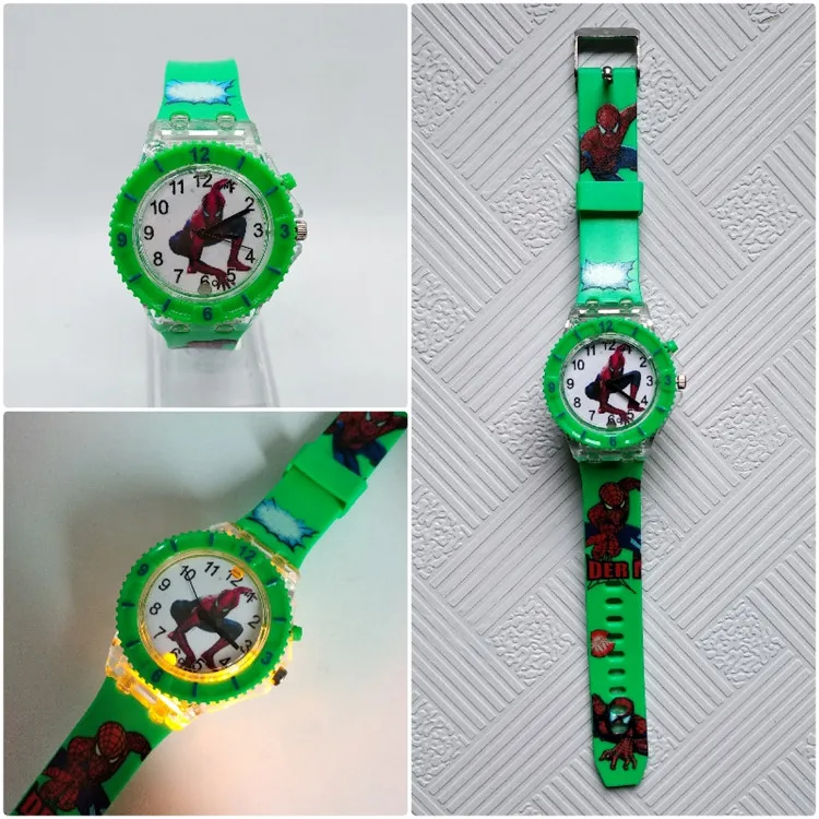 Светодиодный светящиеся мигающие свет супергерой Человек-паук детские часы студенческие мальчики девочки часы Повседневное Спорт Желе ребенок светящиеся часы - Цвет: Зеленый
