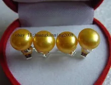 Прекрасный Изысканные 10-11 мм Золотой культурная жемчужина акоя серьги AAA Ohrringe желтый часы пробы крылья оптом [2 пары в наборе