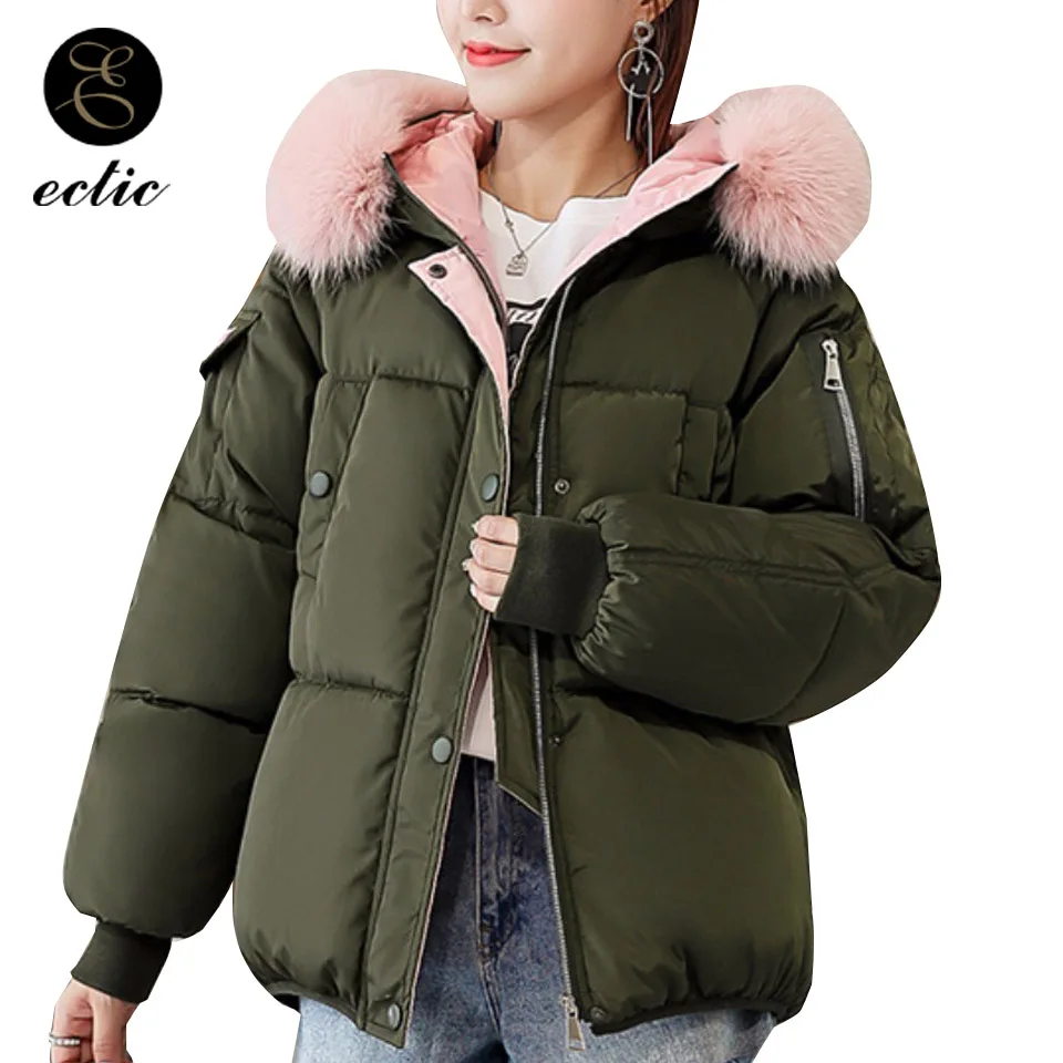

Parka With Real Fur Collar Abbigliamento Donna Inverno 2019 Warm Hooded Puffer Jacket Harajuku Letter Print Pink Down Jacket