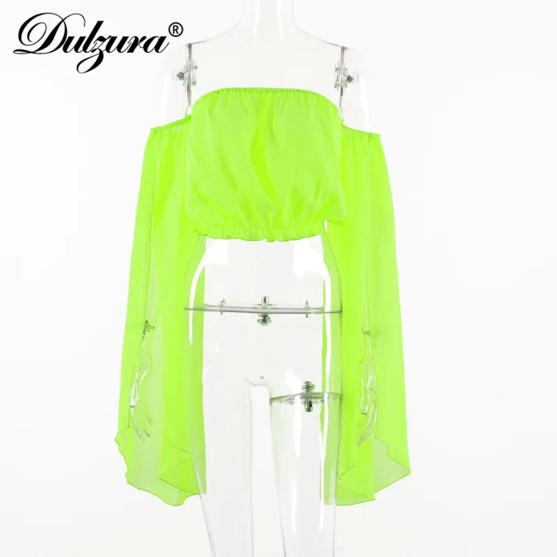 Dulzura summer autumn women shirt Chiffon crop top off shoulder festival elegant Ruffle backless sexy clothes tops ladies