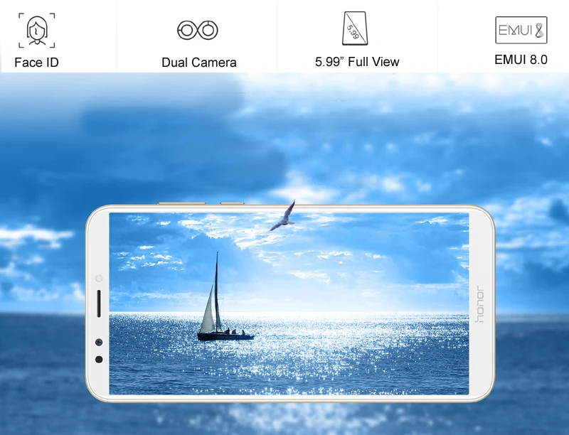 Huawei Honor 7c Android 8.0 мобильный телефон Уход за кожей лица ID 5.9" полный вид Экран Qualcomm Восьмиядерный 13MP двойной сзади камера отпечатков пальцев