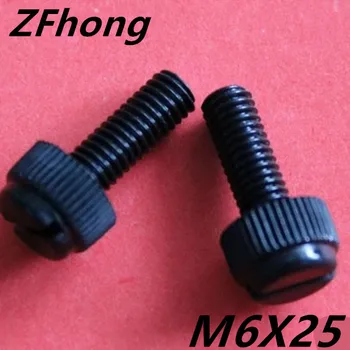 

100pcs M6*25 Black Plastic Knurled Head Slotted Screw