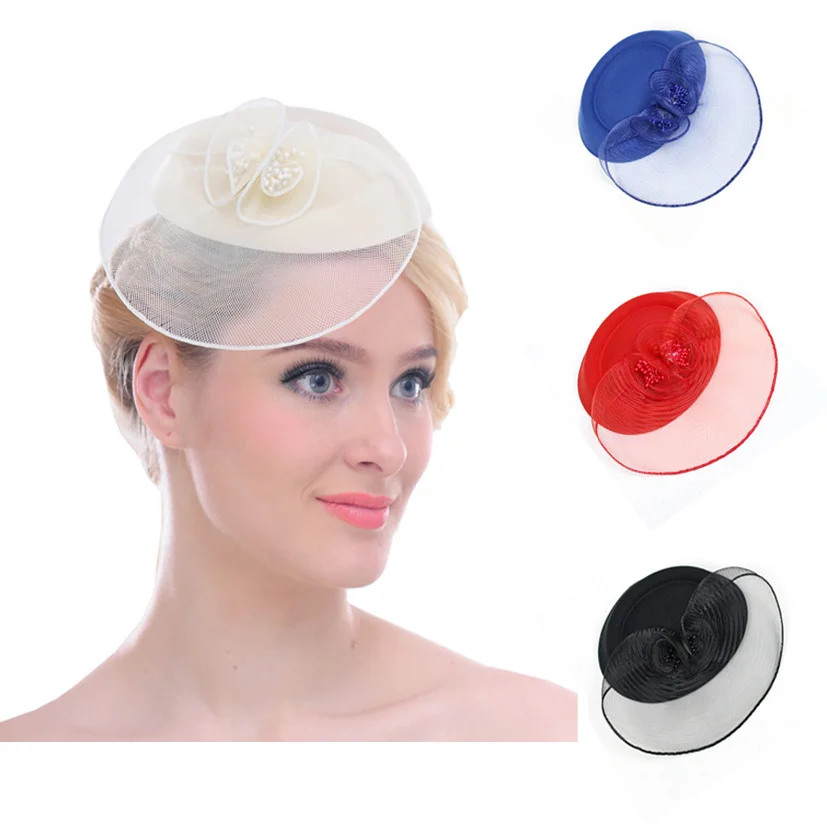 

Women Mesh Net Hair Clip Wedding Bridal Fascinator Hat Solid Color Hair Accessory for Cocktail Derby Party