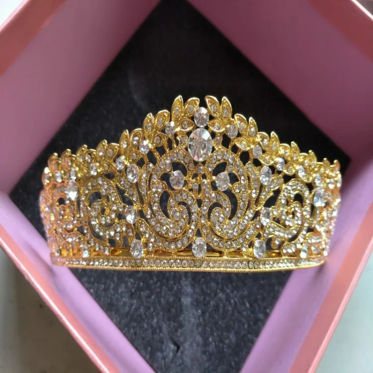 Роскошная розовая Золотая винтажная Хрустальная Принцесса Стразы для выпускного вечера, торжественные короны для женщин, свадебная тиара для невесты, аксессуары для волос - Окраска металла: Gold