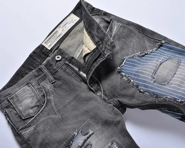 NHBD мужские брендовые нищие рваные потертые джинсовые штаны с вышивкой, мужские рваные поврежденные джинсы