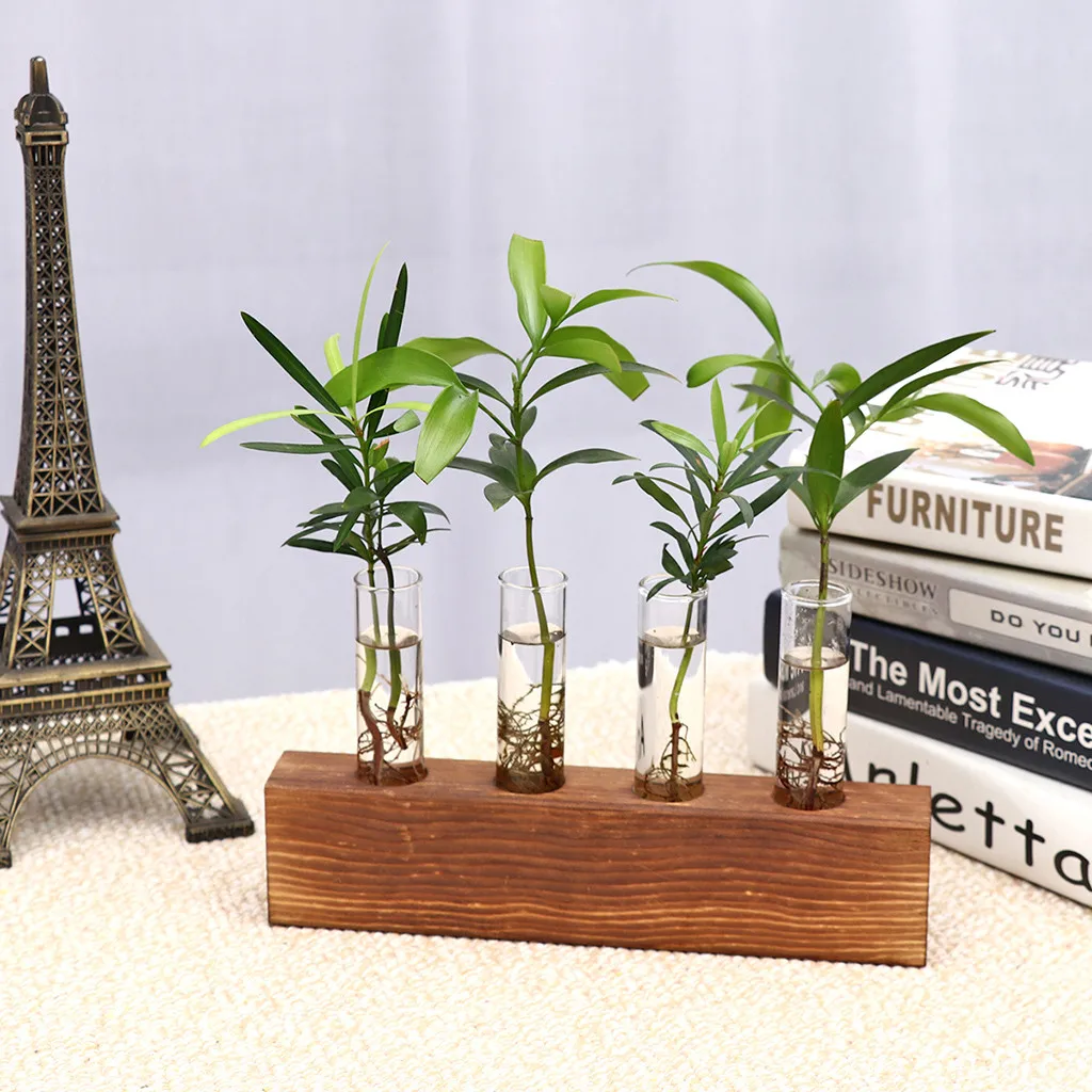 

Creative Hydroponic Plant Transparent Vase Wooden Frame Coffee Shop Room Decor decoration accessories modern vases for flowers
