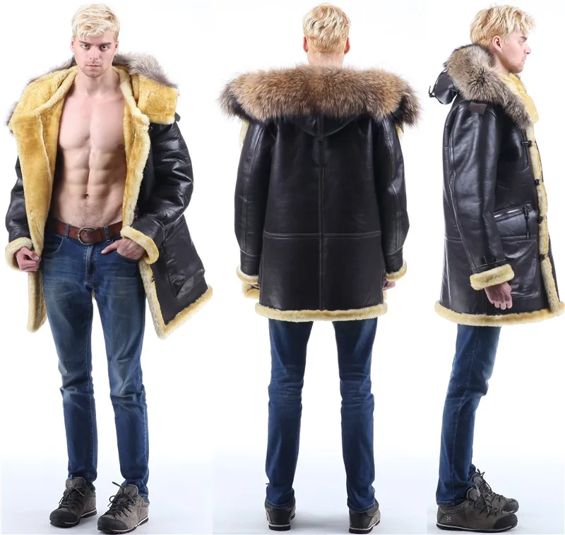 Мужская кожаная куртка бомбер B3 авиаторская с меховой защитой B7|bomber fur|leather