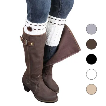 

Women Fashion Winter Leg Warmers Button Dotted Line Crochet Knitted Boot Socks