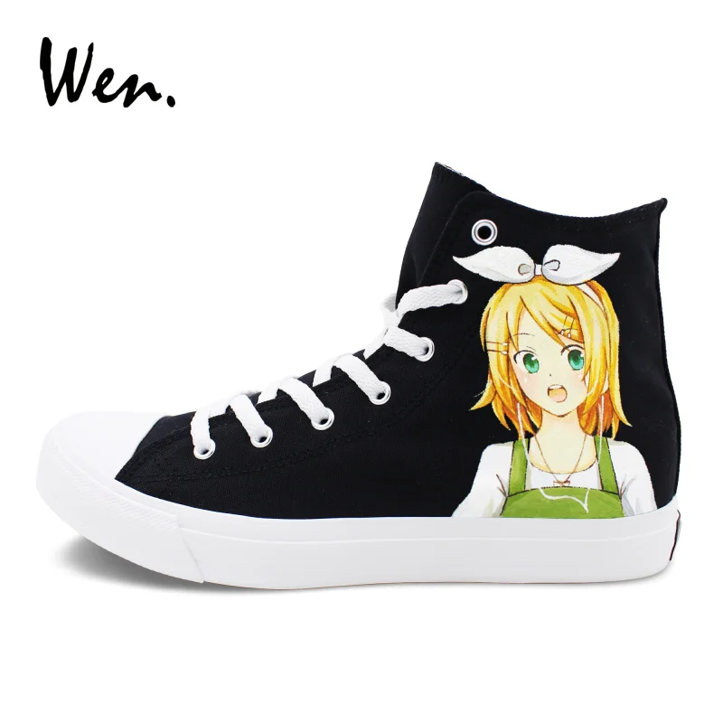

Wen Hand Painted Shoes Men Women Black Canvas Gym Sneakers Design Anime VOCALOID Kagamine Rin Ren Skateboarding Shoe