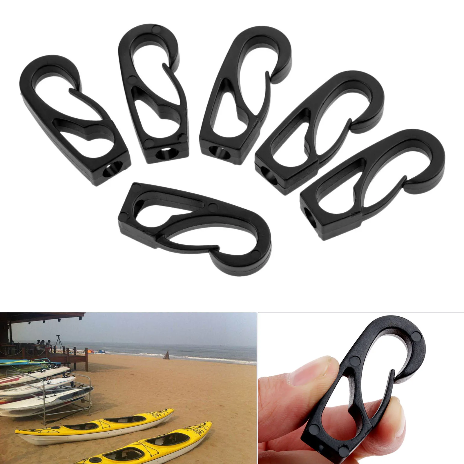 6 Pcs Nylon Clip Hooks Kayak Boats Dinghy 6mm Bungee Elastic Rope Shock Cord Terminal End Hook Snap Clip Replacement Accessories