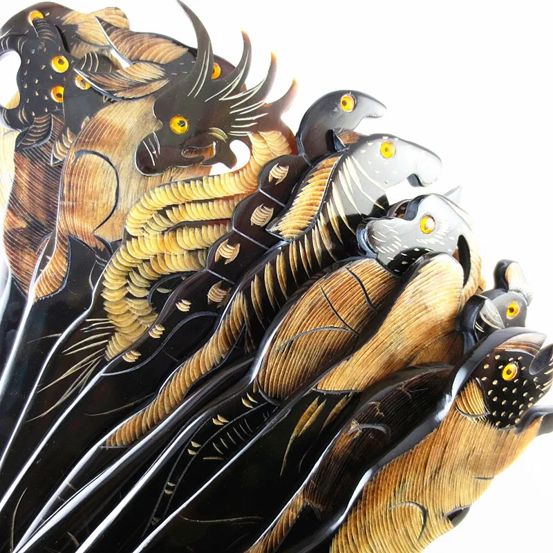 twelve zodiac black horns head hair comb massage brushes (16)