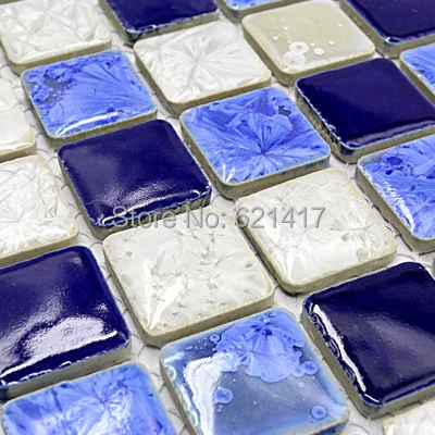 Deep blue white polished porcelain ceramic tiles mosaic kitchen
