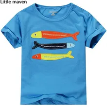 Little maven kids brand clothing 2016 summer baby boy clothes short sleeve t shirt 100% cotton embroidered fish tee tops L058