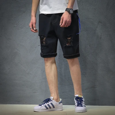 2018 летние джинсовые шорты мужской отверстие свободные прямые повседневные шорты