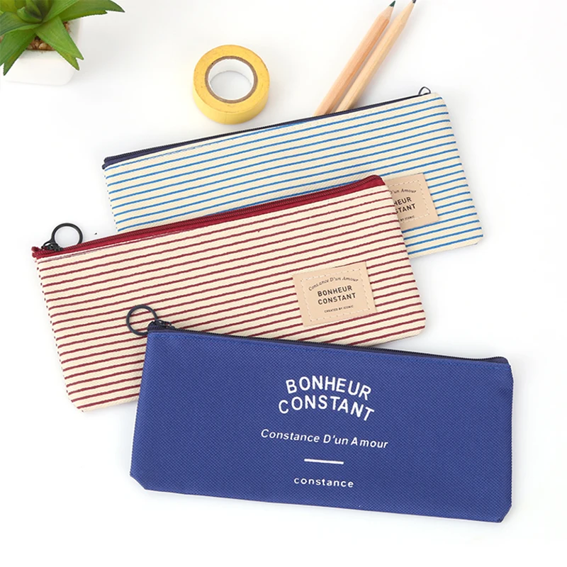 

Cosmetic Pen Bag Grid Pencil Case Canvas Makeup Kid Office School Stationery Portable Pouch Handbags Purses Student