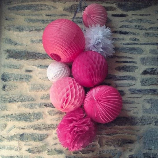 

(White,Pink,Fuchsia) 8pc Paper Decoration Set Paper Crafts for Wedding Birthday Valentine Party Nursery Doorway Patio Decor