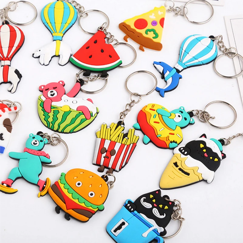

LNRRABC 2018 new 1PC Cartoon Hamburger Unisex Fashion Rubber Key Ring Car Bag Fruit PVC Animal Lovely Keychain Gift Key Chains