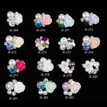 

10pcs/lot 15STYLES CHOICE BIG PEARL NAIL RESIN FLOWERS RHINESTONES NAIL ART DECORATION 3D CHARM ALLOY DIY NAIL STICKER CHARMS