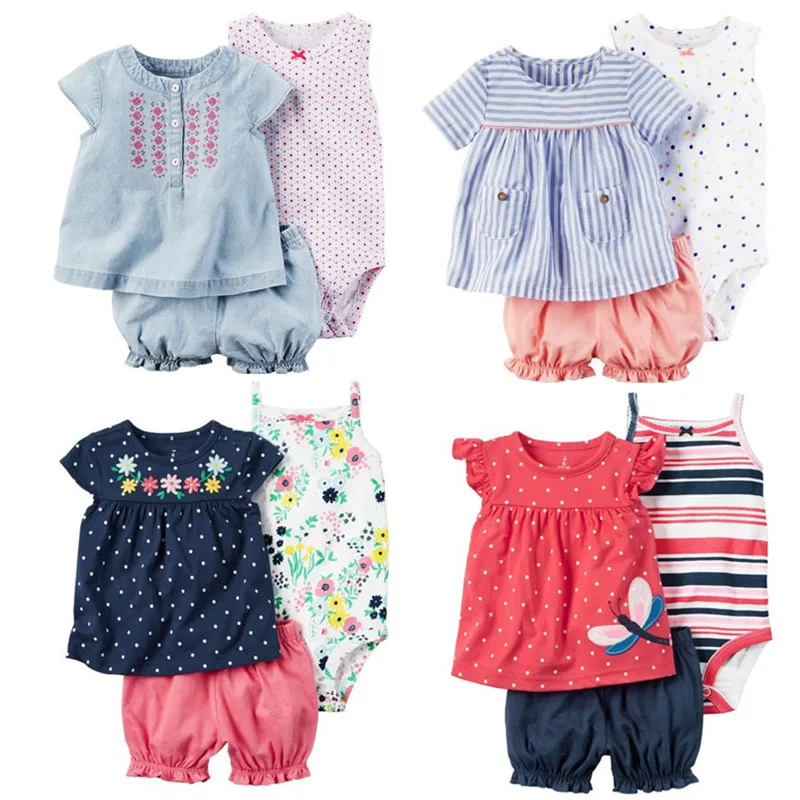 Summer 2017 baby girl clothing 100 cotton bebes clothes for baby bodysuit shorts T shirt 3