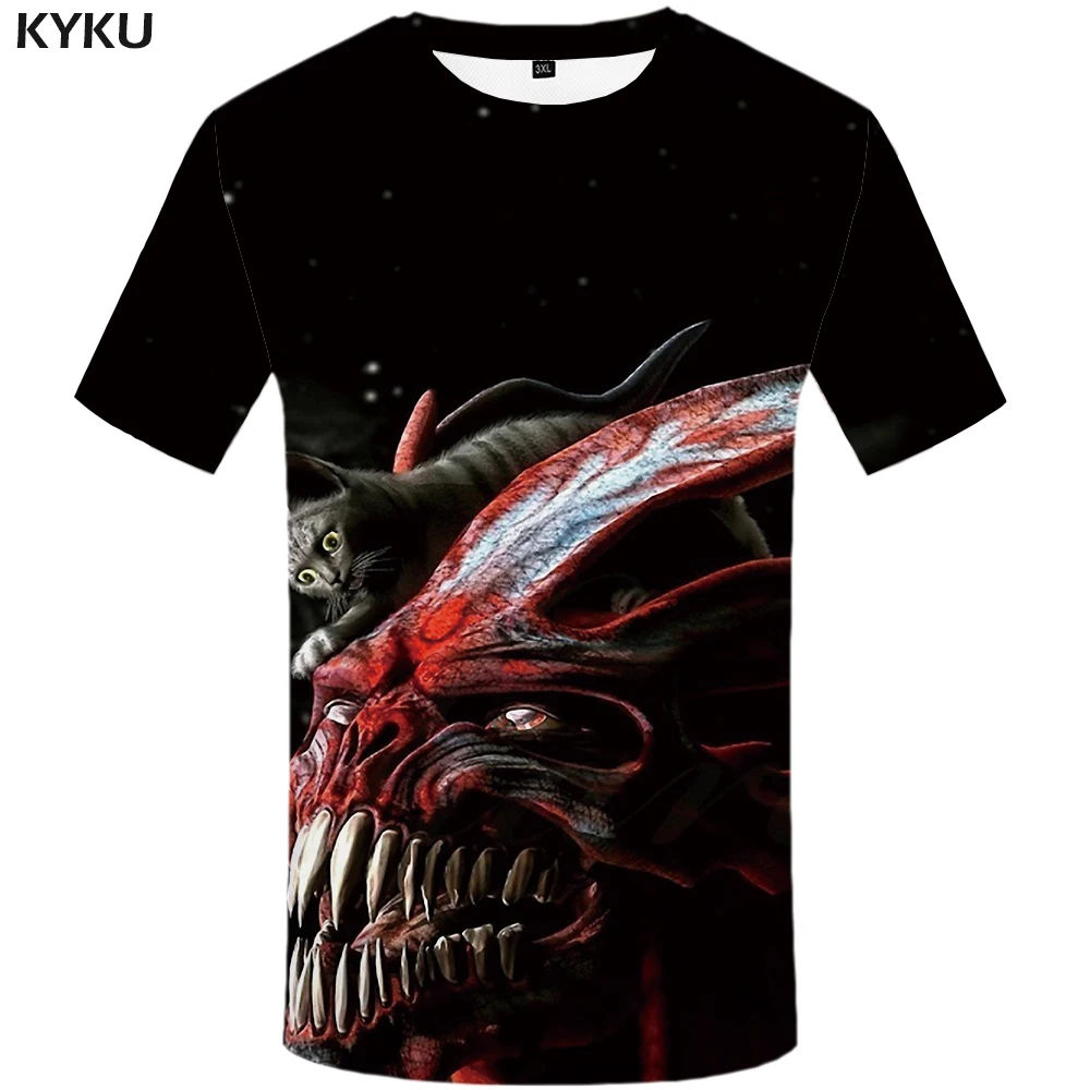 

KYKU Brand Cat T shirt Men Skull Tshirt Printed Galaxy Space Tshirts Casual Animal Shirt Print War Anime Clothes Short Sleeve