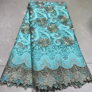 

Sky blue Latest design african cord lace fabric2019 high quality french tulle lace fabric with stone embroidered net lace fabric