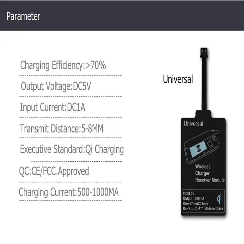 Universal Qi Wireless Charging Charger Receiver Adapter Receptor Pad Coil Receiver For THL OnePlus Honor Micro USB mobile