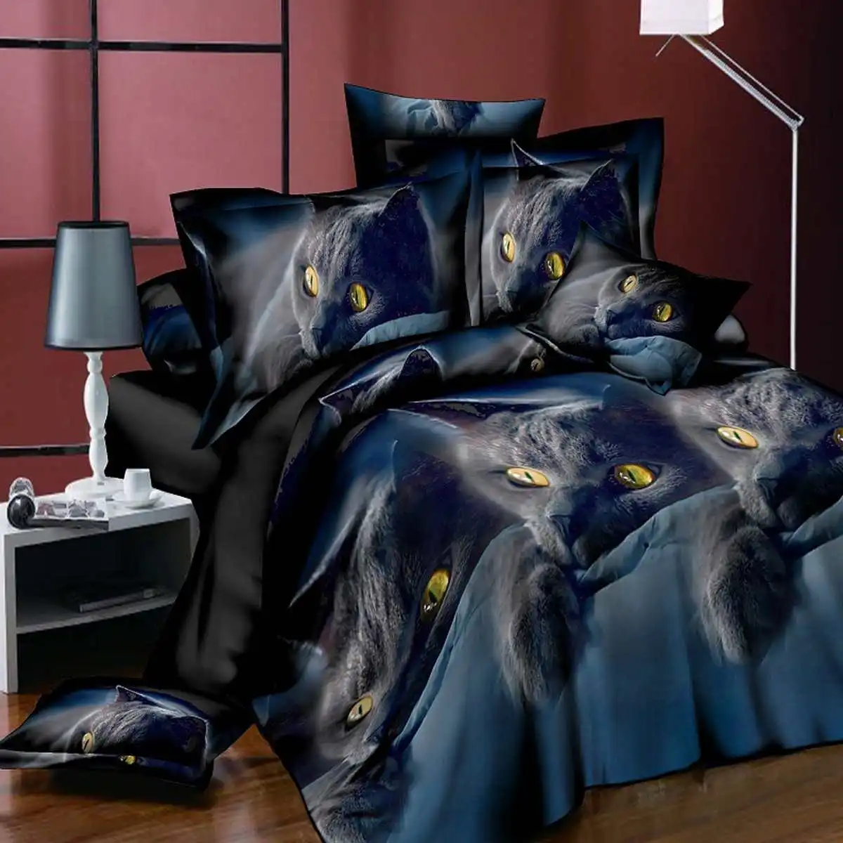 3D комплект постельного белья Черный кот принт хлопок пододеяльник набор реалистичное постельное белье с наволочкой Простыня Набор домашнего текстиля