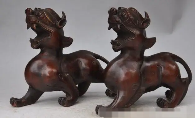 

S5302 10"China Bronze FengShui Wealth Guardian Unicorn Lion PiXiu Animals Statue pair