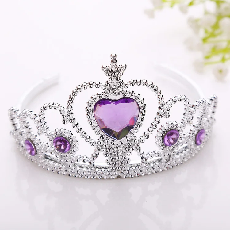 7pcs/lot 2018Fashion Accessories Girl Tiara Crown Multicolor Rhinestone Princess Crown Plastic Silver Color Headwear