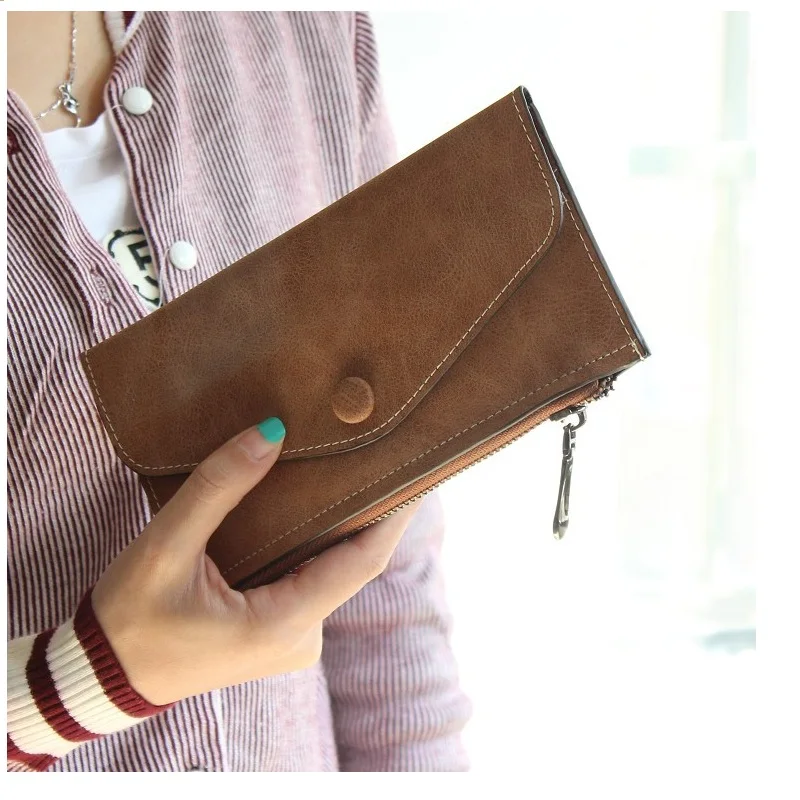 

2017 New style consice retro envelope hasp women money bag pu leather craft capacity clutch long female wallets ultra thin purse
