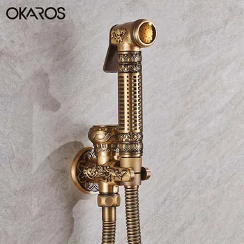 

OKAROS Exquisite Multifunctional Toilet Spray Gun Bidet Shower Set Brass Bronze Antique Bidet Faucet With Hand held Sprayer Gun