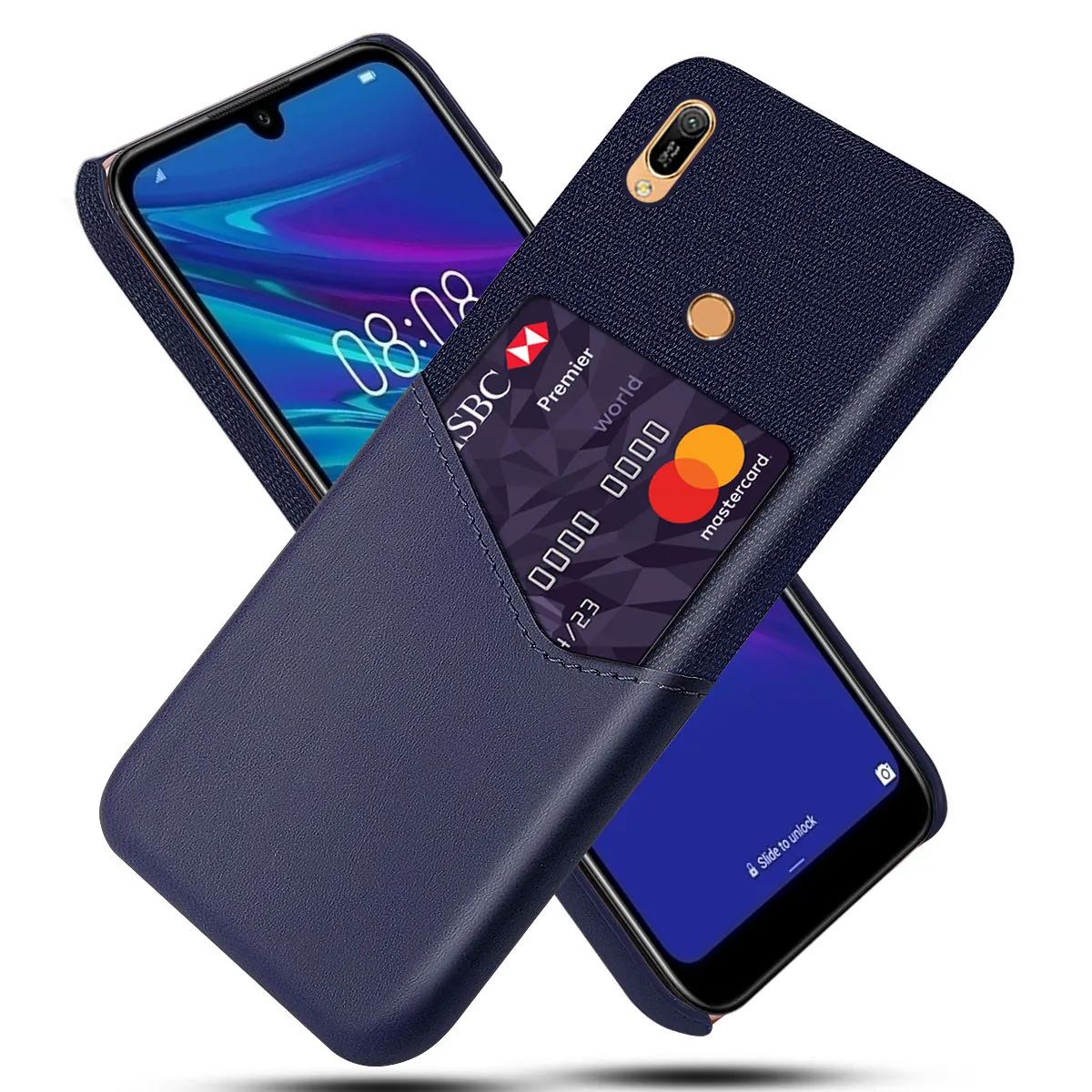 

Luxury Leather Hard Cloth With Card Protective Phone Cases for Huawei Y6 Pro 2019 Y6Pro Back Cover