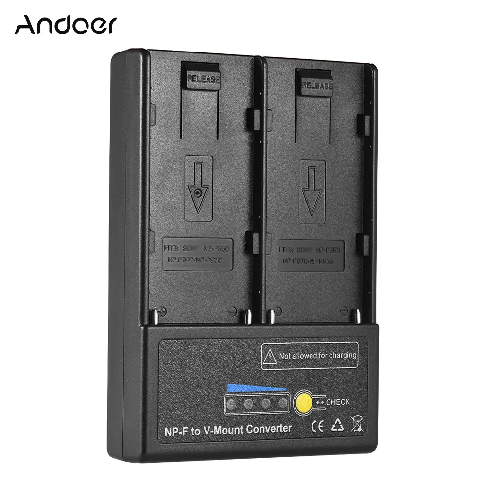 

Andoer NP-F to V-mount Battery Converter Adapter Plate with Dual Slot for NP-F550 NP-F750 NP-F970 Series High Quality
