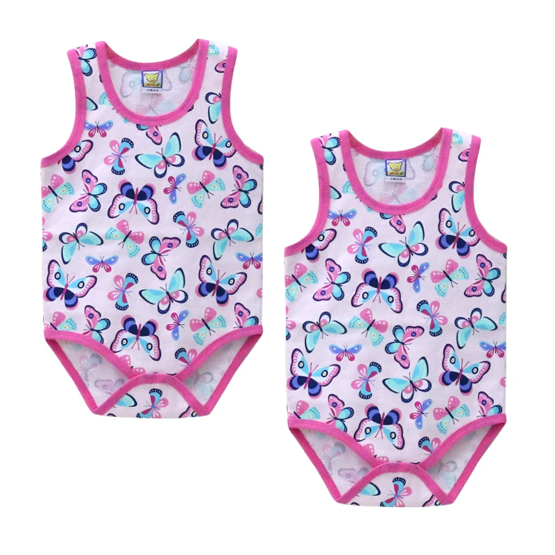 

Baby 2 Pieces/lot Bodysuits Boys and Girls Pure Cotton Sleeveless One Pieces Clothes with Convenient Button Summer Clothing
