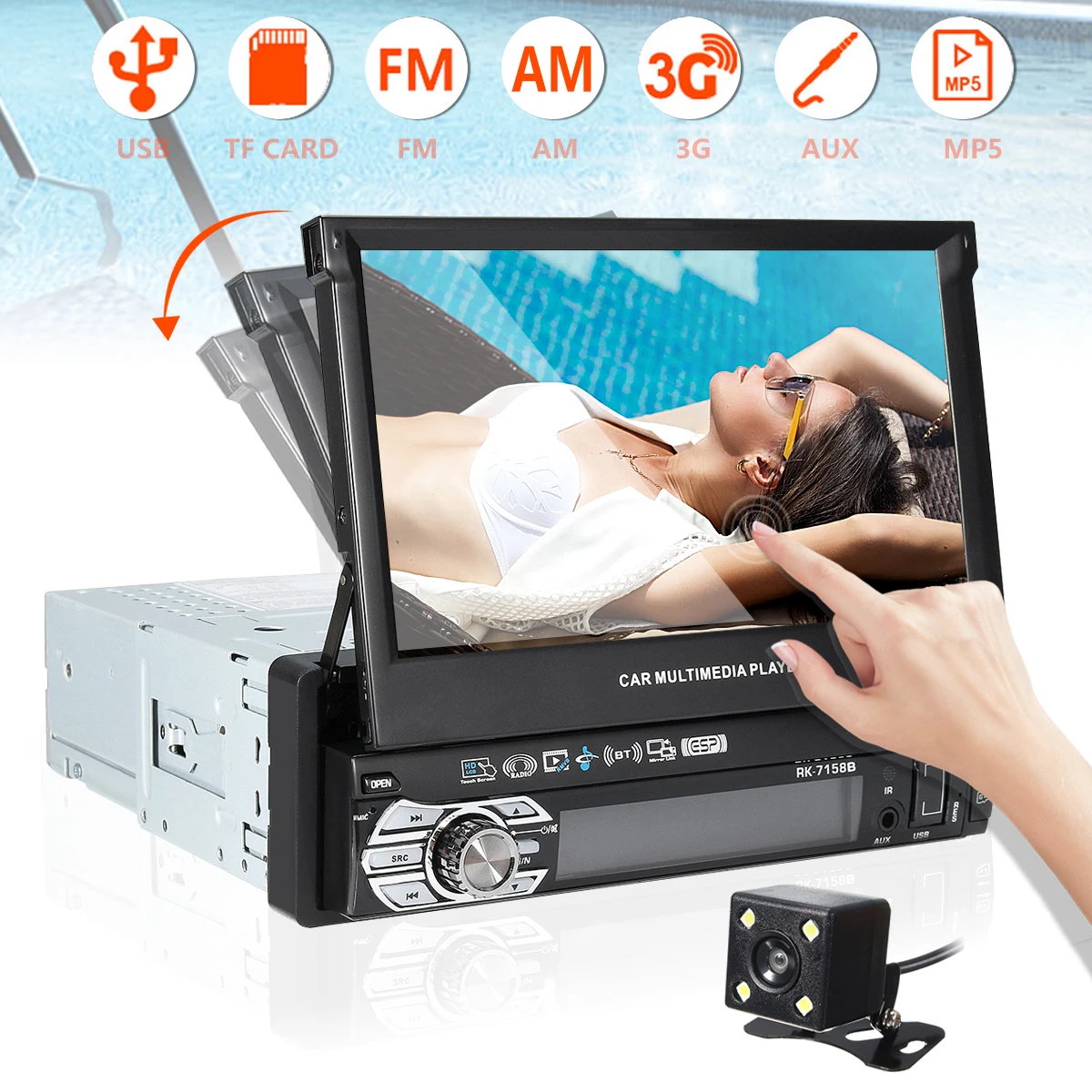 

7 Inch for Touch Screen Bluetooth Car Radio stereo USB SD AUX IN FM video MP4 MP5 Player support Rear View Camera In Dash