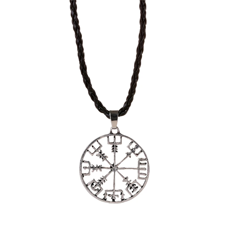 

10pcs/lot Vegvisir Viking Symbol necklace Runic Wheel Necklace Keychain Viking Compass Logo Asatru Talisman Icelandic Sign